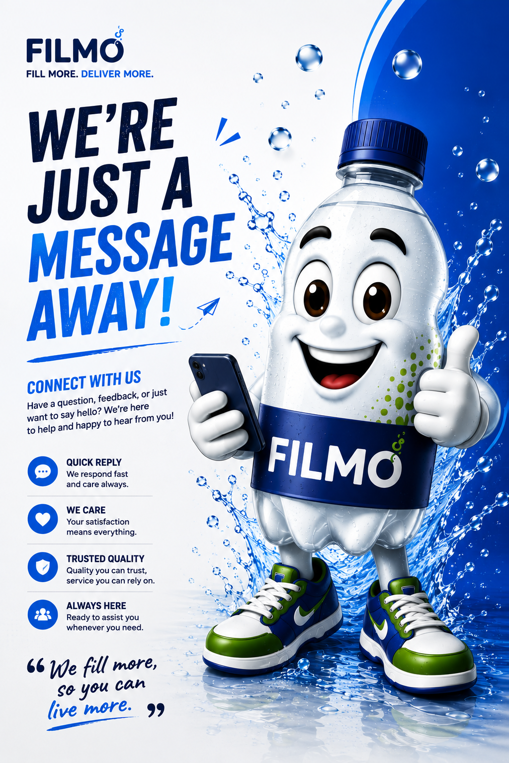 FILMO mascot holding a phone, giving a thumbs up